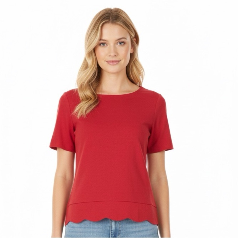 Talbots Size Small Red Scallop Hem Top